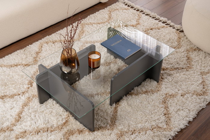 Nordure Mesa de Centro Flavio Antracita Cristal Templado Melamina 105x65x30cm